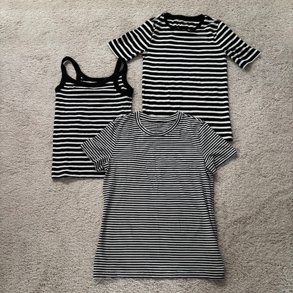 Set of 3 Women's Gap Black and White Striped Tops Size M Tall - Picture 1 of 16